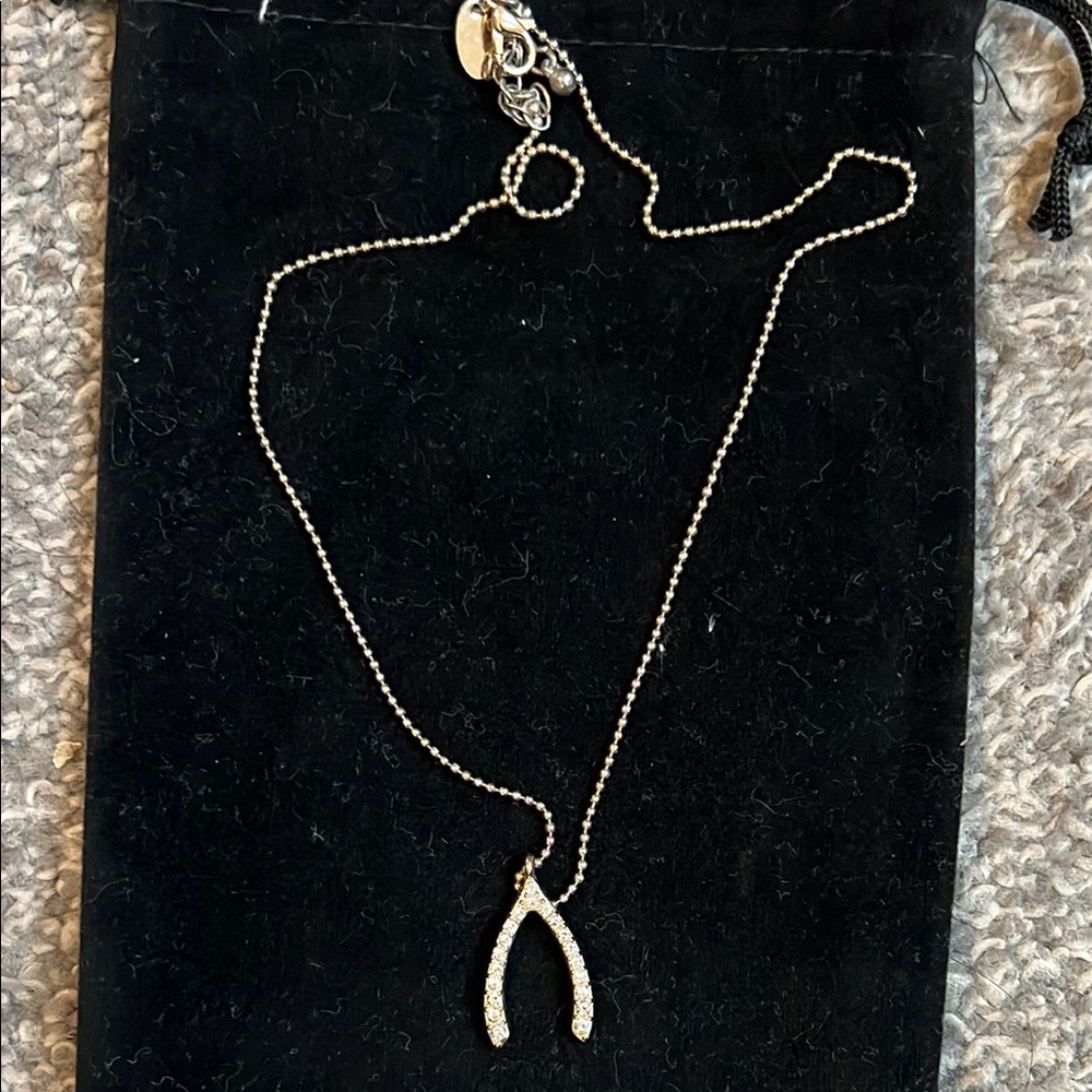 Sterling Silver Crystal Wishbone Necklace - Silver